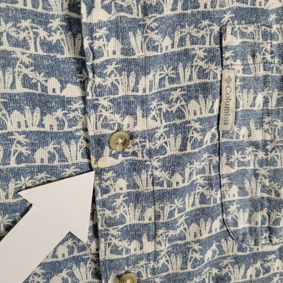 Columbia Size 4XB Hawaiian Beach Palms Cotton Button Up Shirt Short Sleeve Blue - Picture 11 of 14